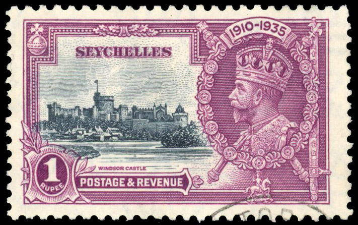 Seychelles SG 131d 1r flagstaff on right-hand turret used