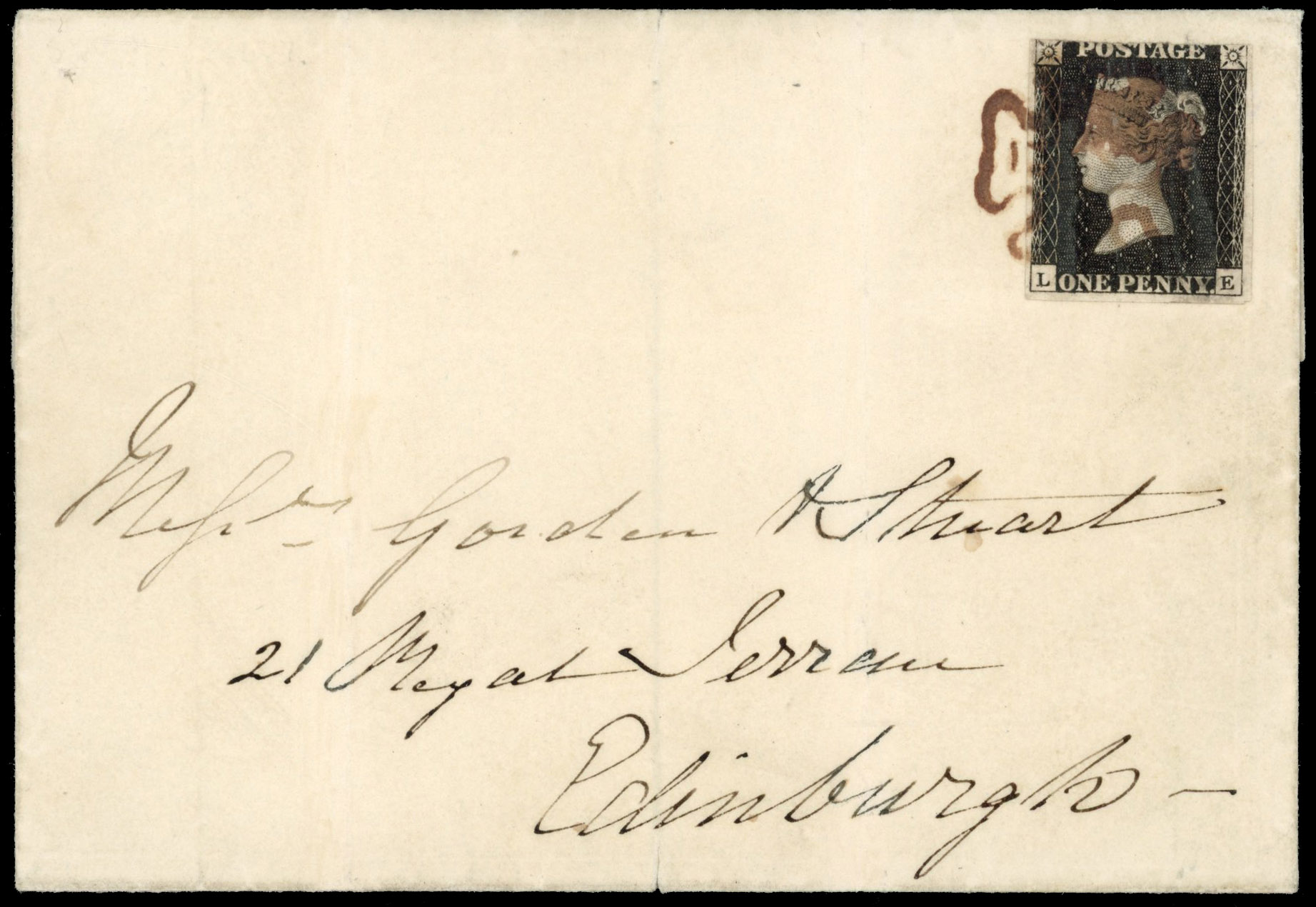 GB: POSTAL HISTORY: 1840 1d black, plate 5 (LE) on cover to Edinburgh