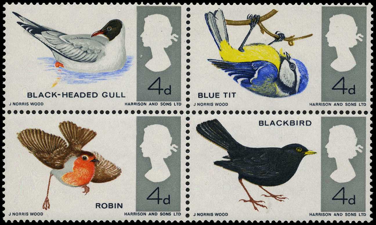 1966 Birds, ordinary, 4d se-tenant block of...