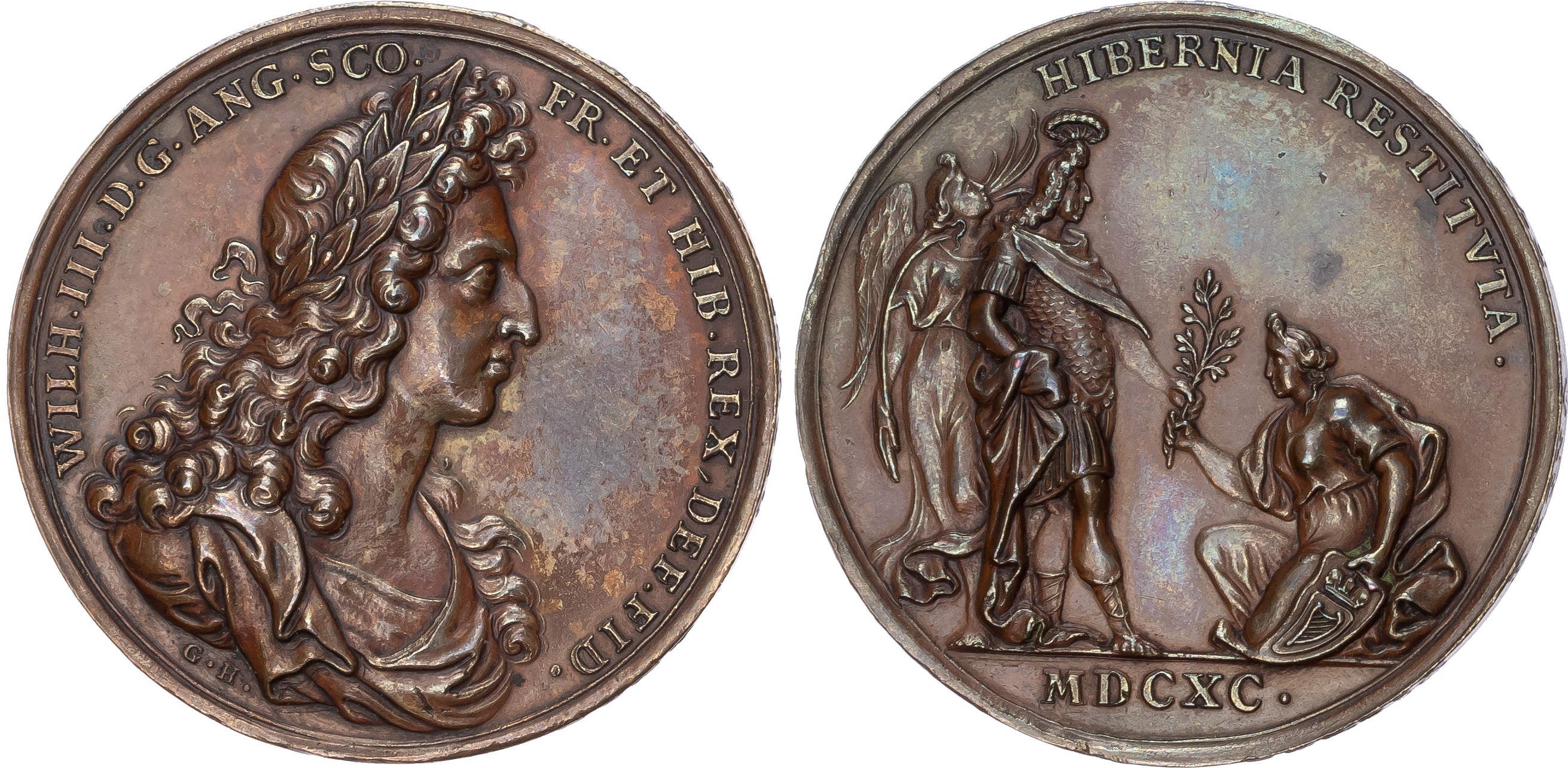 William III (1697-1702), Amnesty in Ireland 1690, Bronze medal (40.5mm., 28.76gm.) by G. Hautsch.