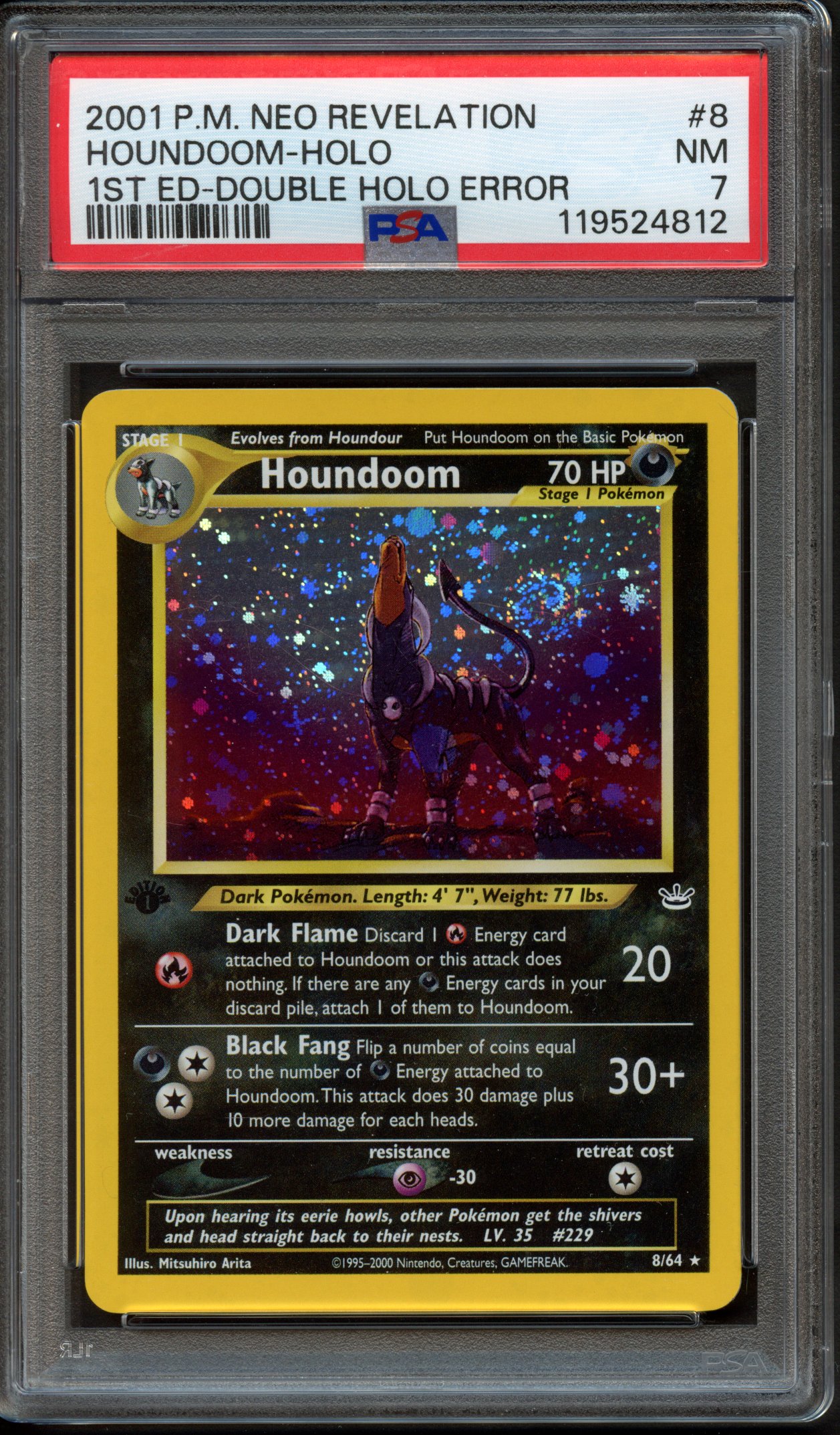 PSA 7 Houndoom 1st Edition Double Holo Error - Neo Revelation #8