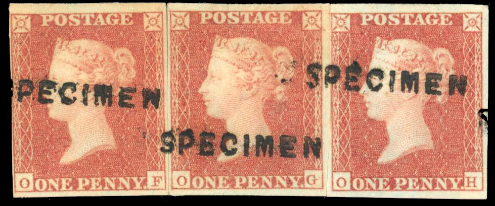 GB 1841 1d red-brown Pl. 90 Specimen strip