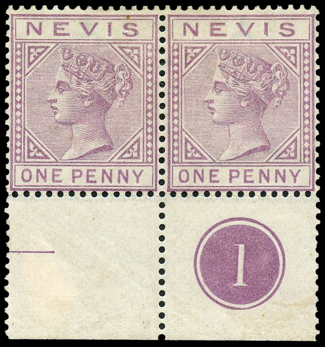 Nevis SG 26 var Plate pair mint