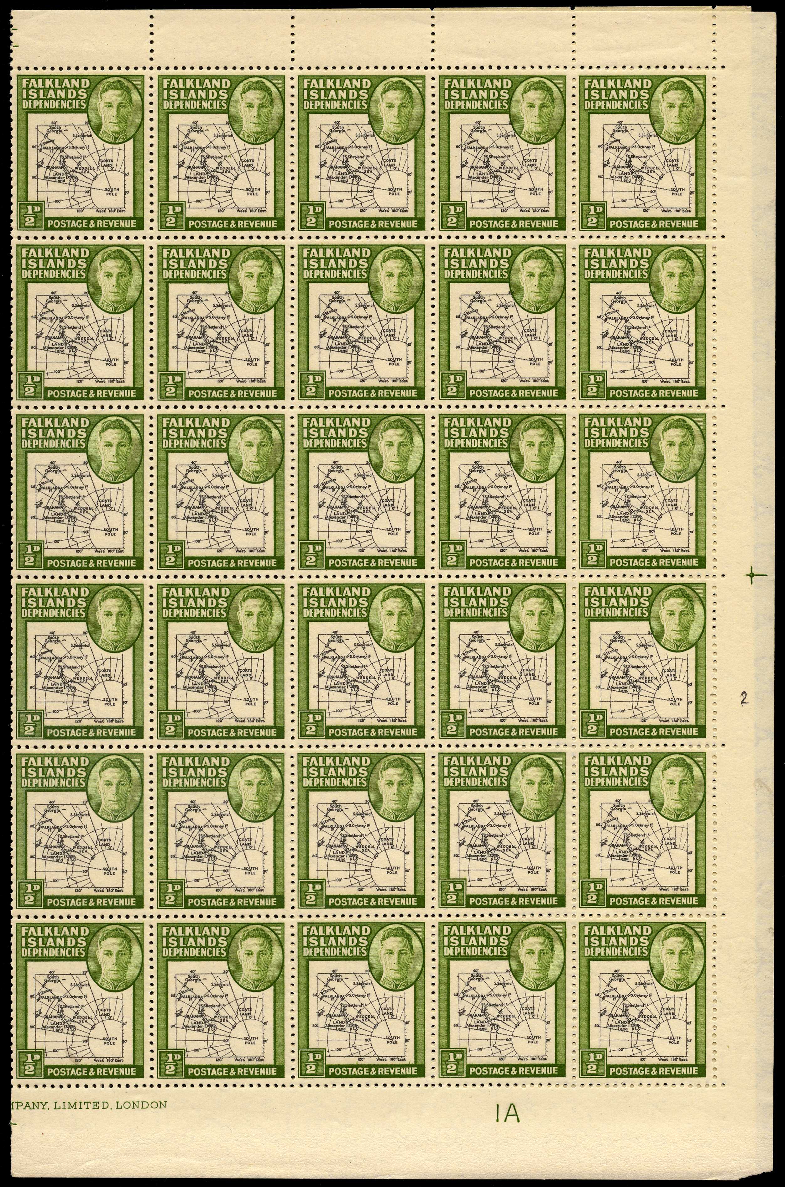 1946 Thick Map Plate 2 ½d sheet of sixty,...
