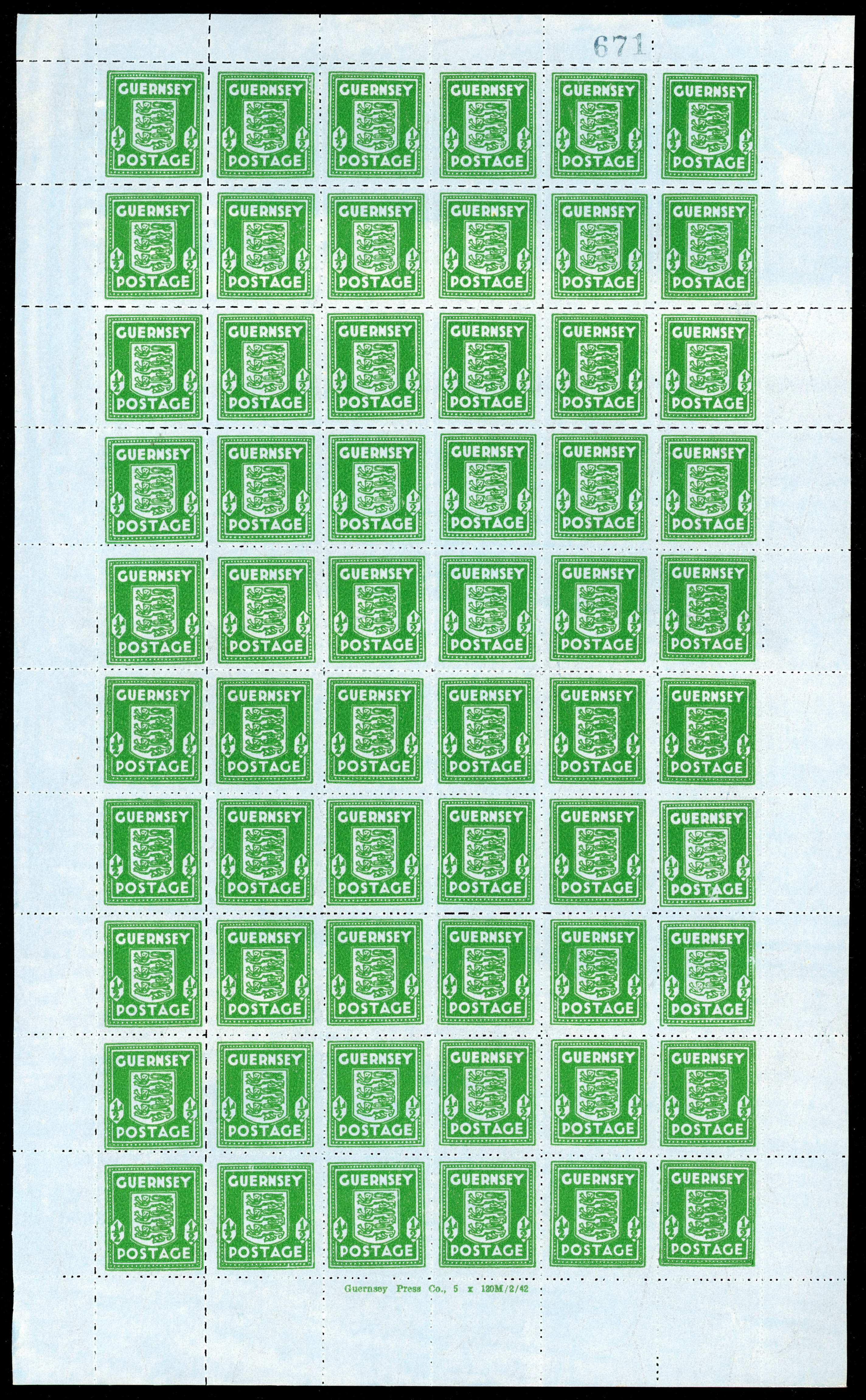 Guernsey 1941-44 ½d and 1d Banknote paper sheets mint