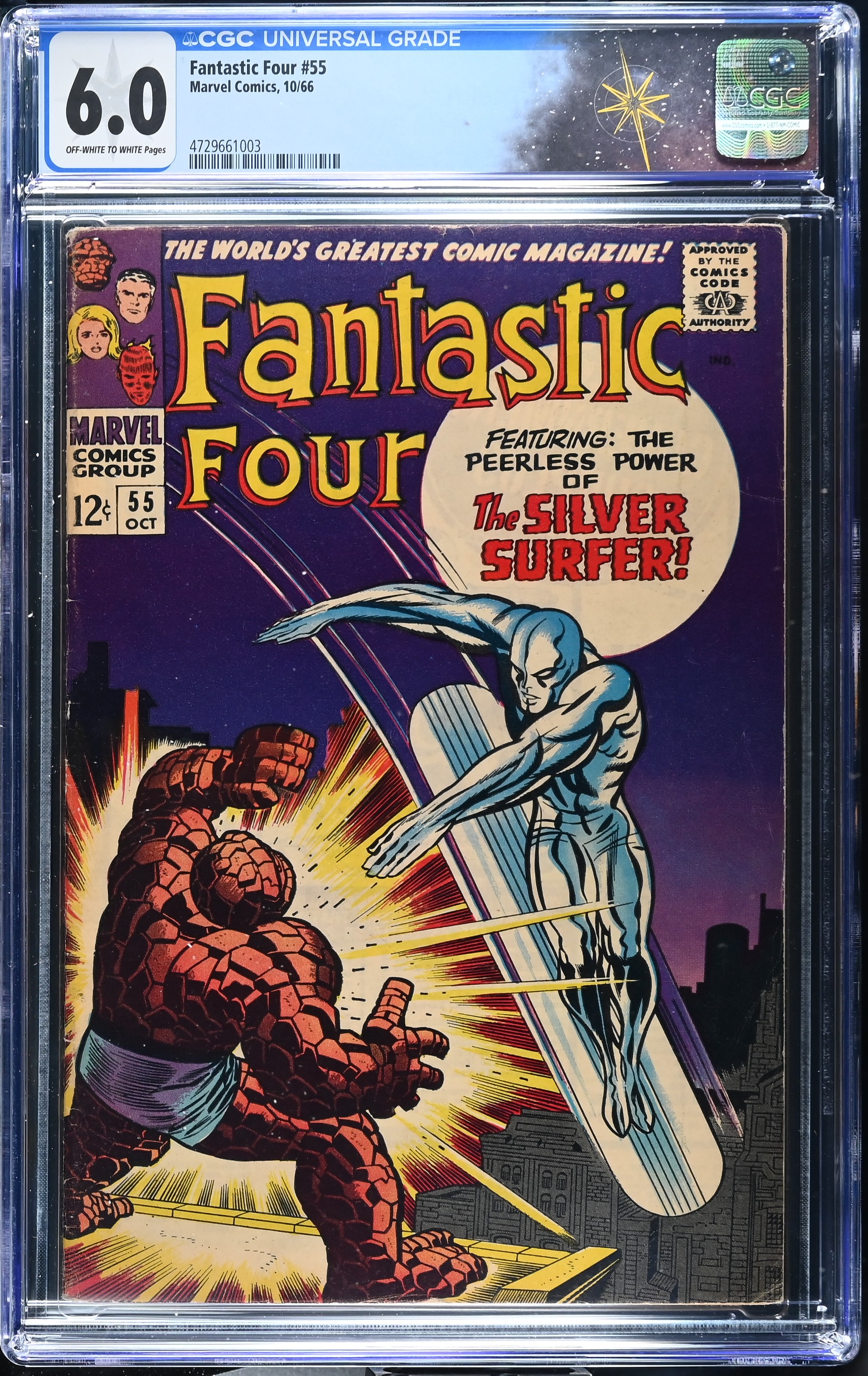 Fantastic Four #55 CGC 6.0 Thing Vs. Silver Surfer (Marvel Comics, 1966) Off-White to White Pages