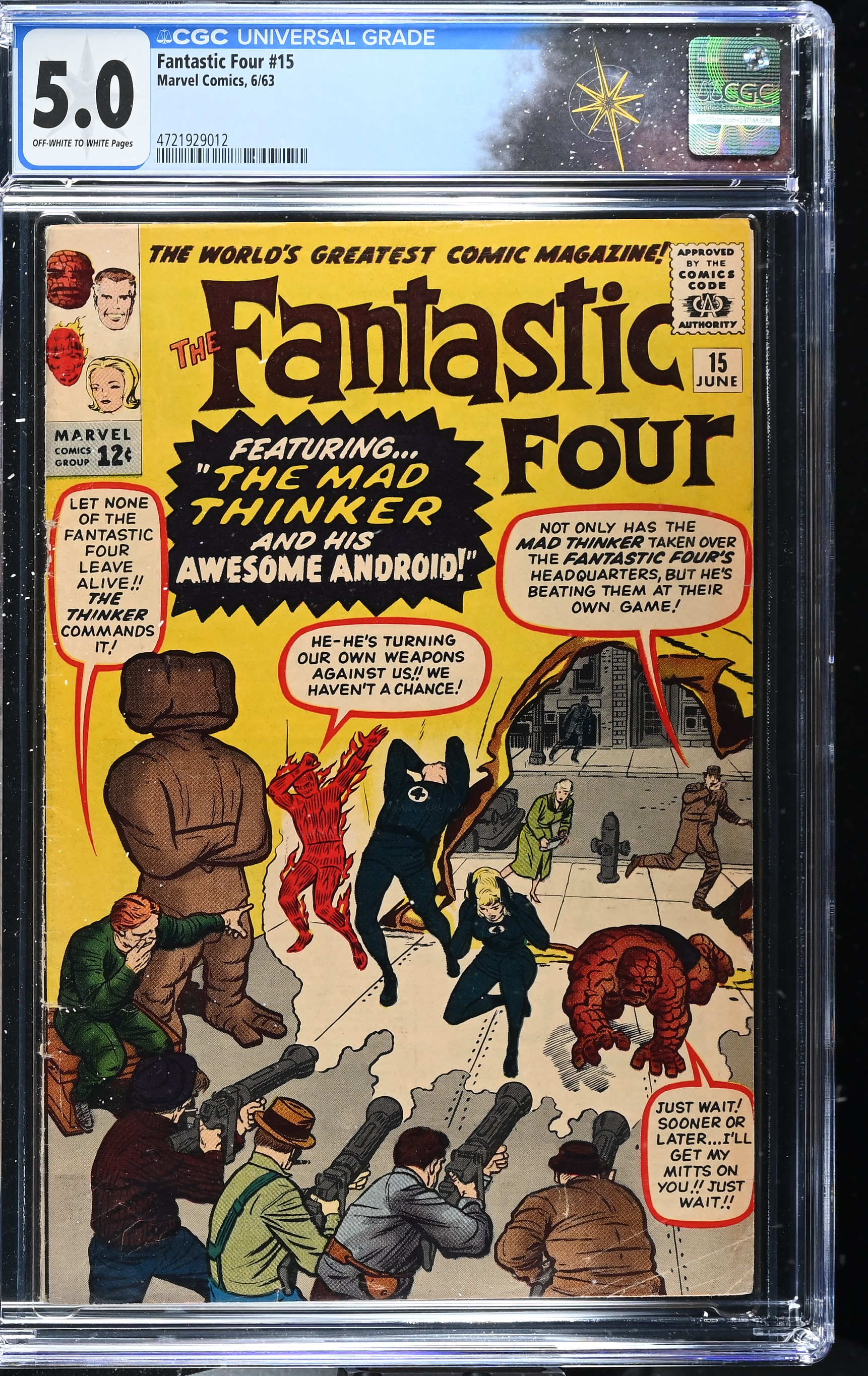 Fantastic Four #15 CGC 5.0 1st Appearance of the Mad Thinker (Marvel Comics, 1963) Off-White to White Pages
