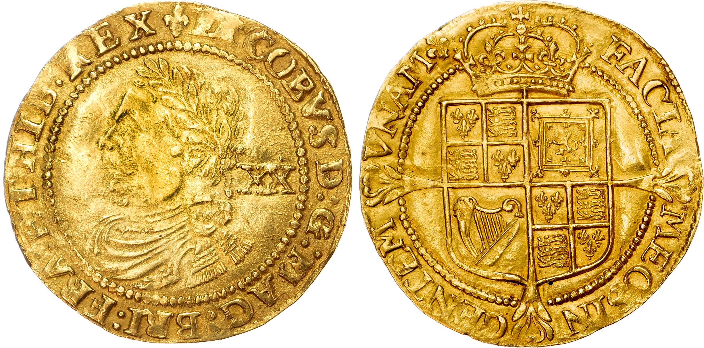 James I (1603-1625), Laurel, third coinage, issued between 1623-24, mintmark lis both sides. 