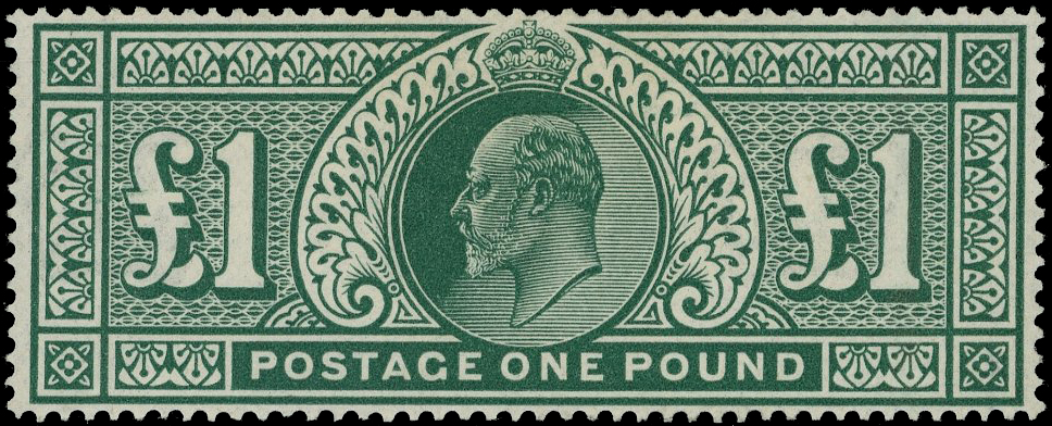 1911 Somerset House £1 deep green, superb unmounted og