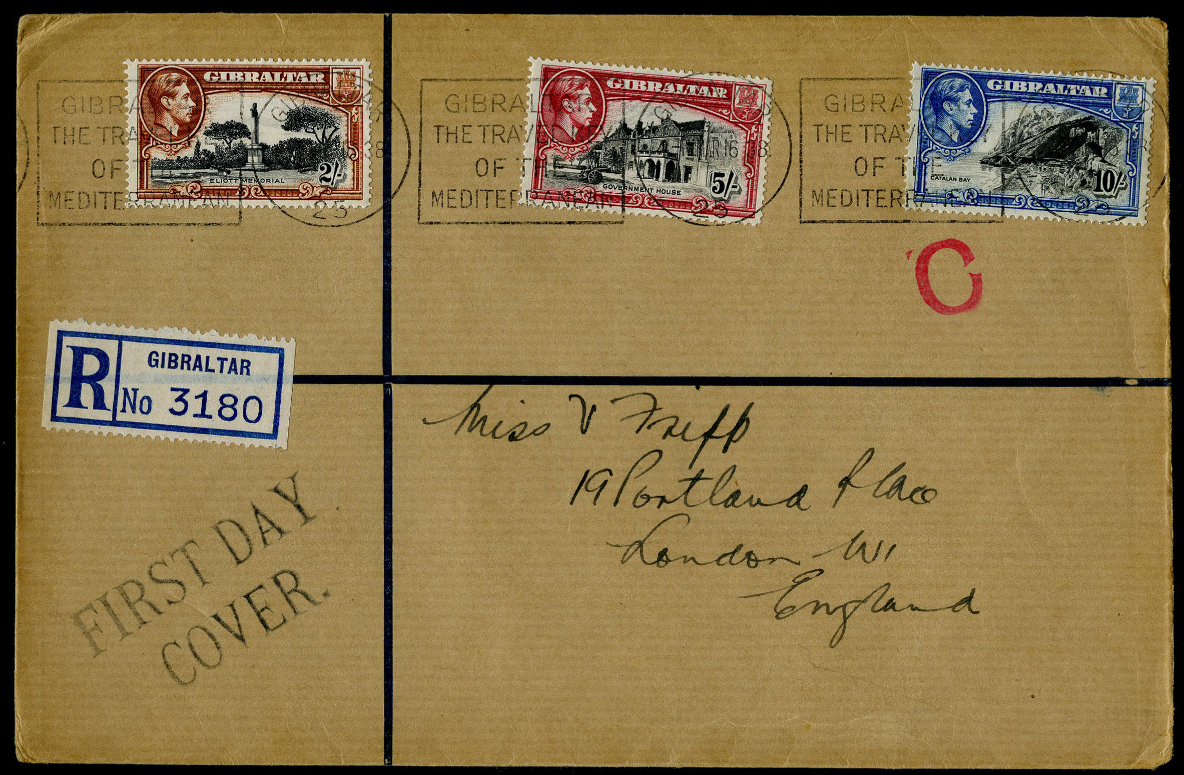 1938 Selfridge's registered FDC to London...