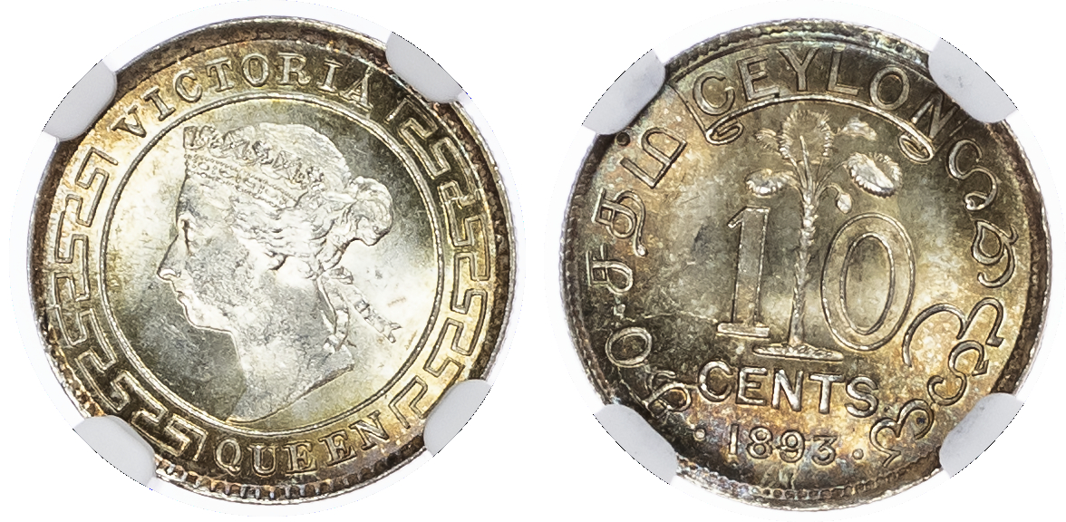 Ceylon, British Colonial. Victoria AR 10 Cents. 1893.