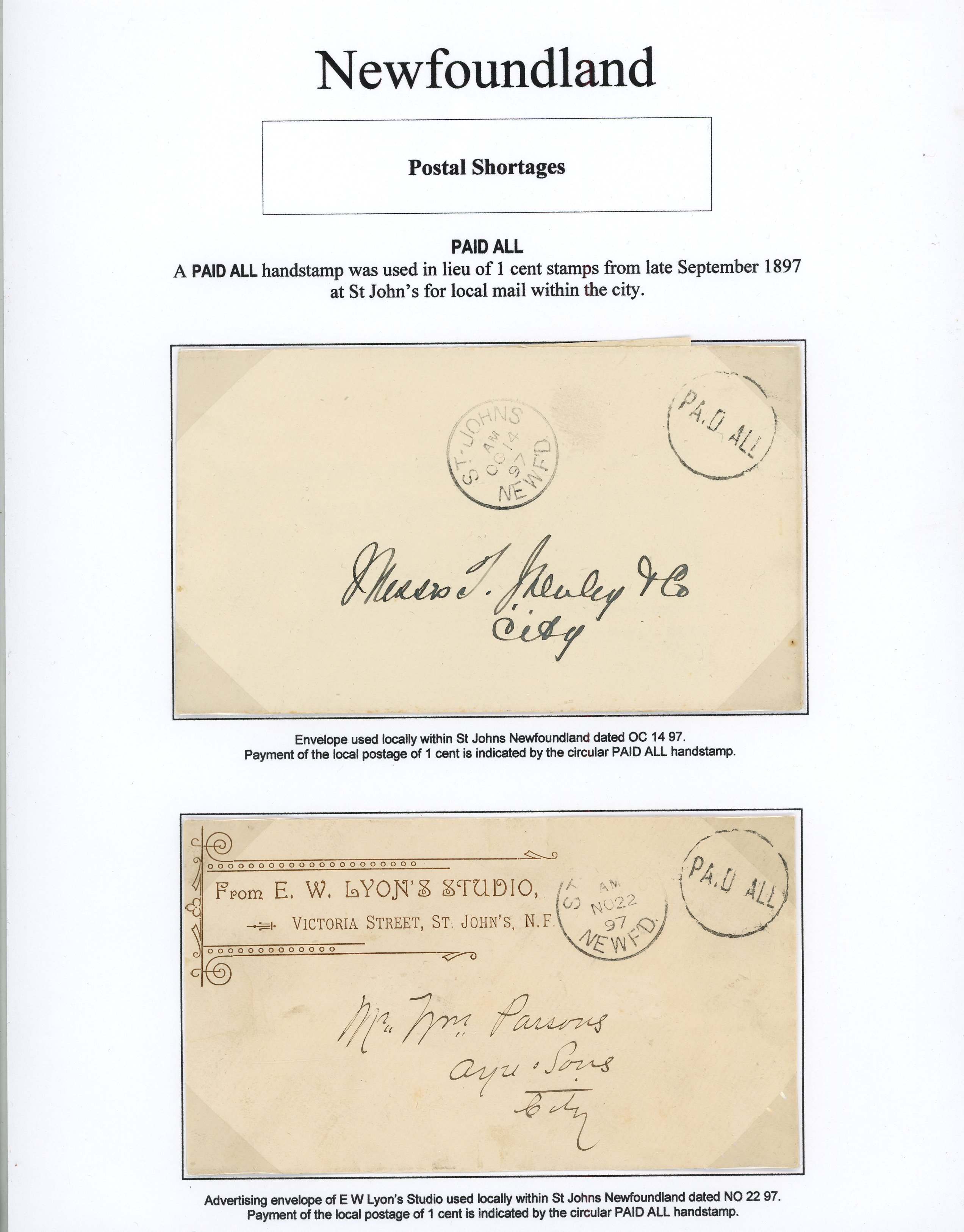 Newfoundland Postal Shortages collection...