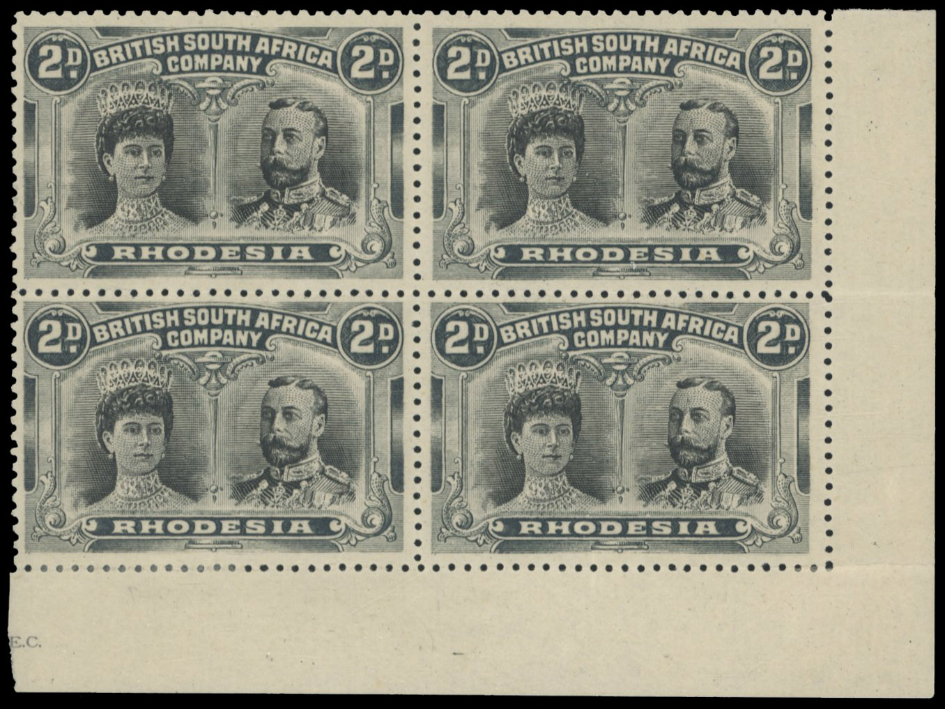 2d deep black and deep black RSC J, positions 44-50 corner block mint