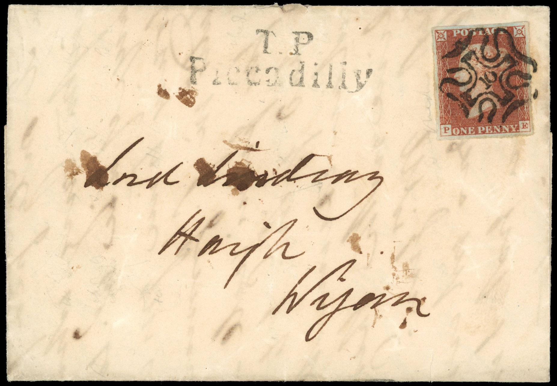 GB SG 8m 1841 1d red-brown Plate 34 on cover with '10 in MC