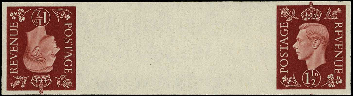 BPMA: 1937 1½d Red-brown (Dark colours) . Superb unmounted o.g imperforate horizontal tête-bêche imprimatur gutter pair...