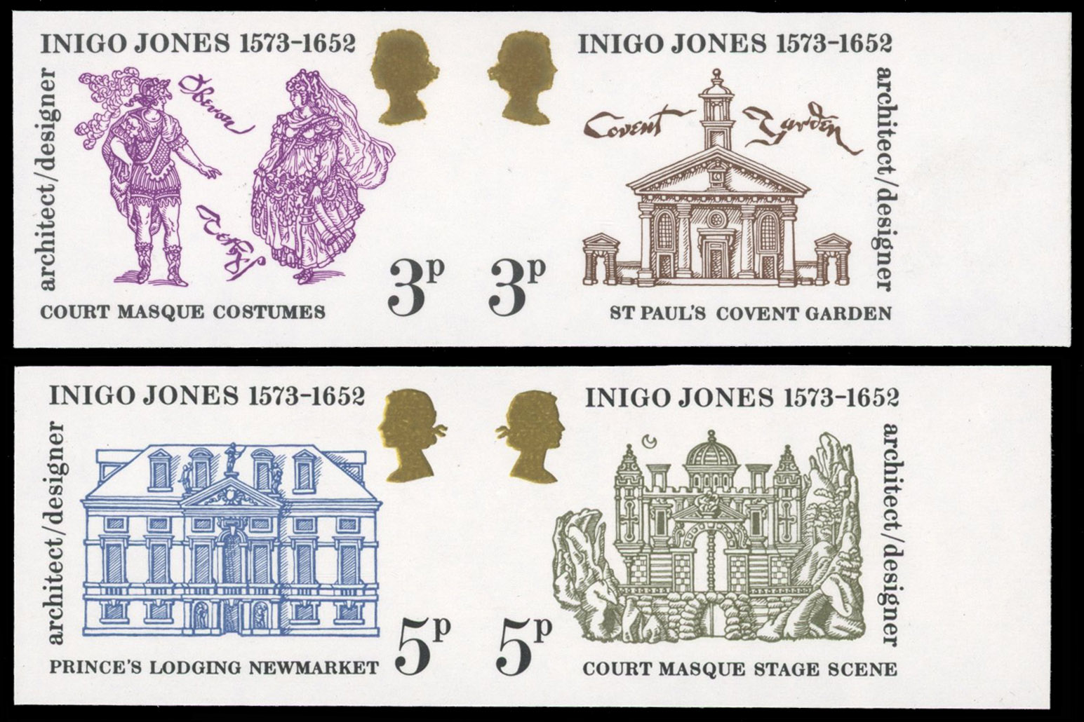 Great Britain 1973 3p-5p "400th Birth Ann. of Inigo Jones", Set of 4 Horizontal Se-tenant Pairs, BPMA Imprimatur, SG 935/8