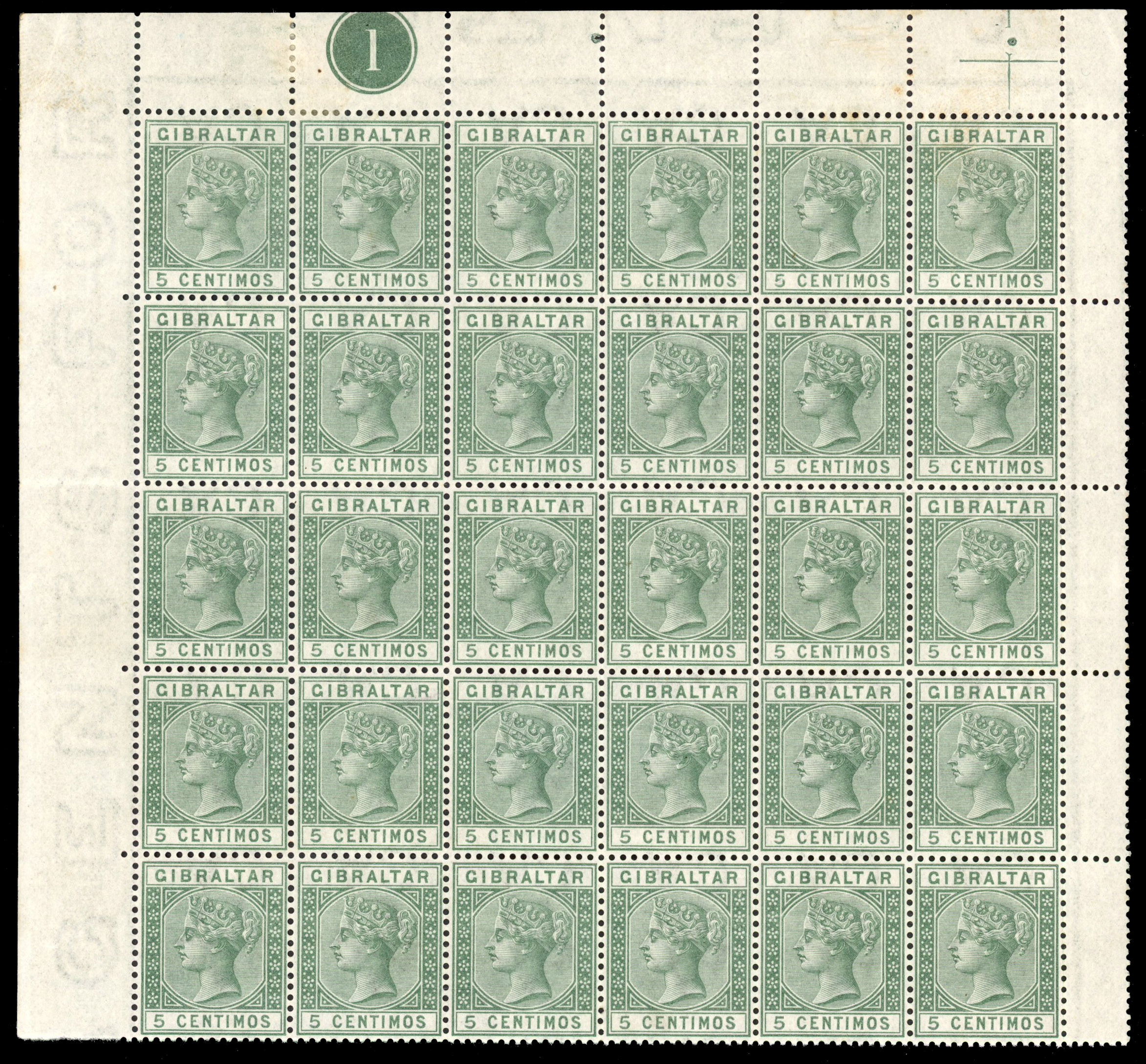 Gibraltar SG 22w/a(w) 5c green inverted watermark block mint 