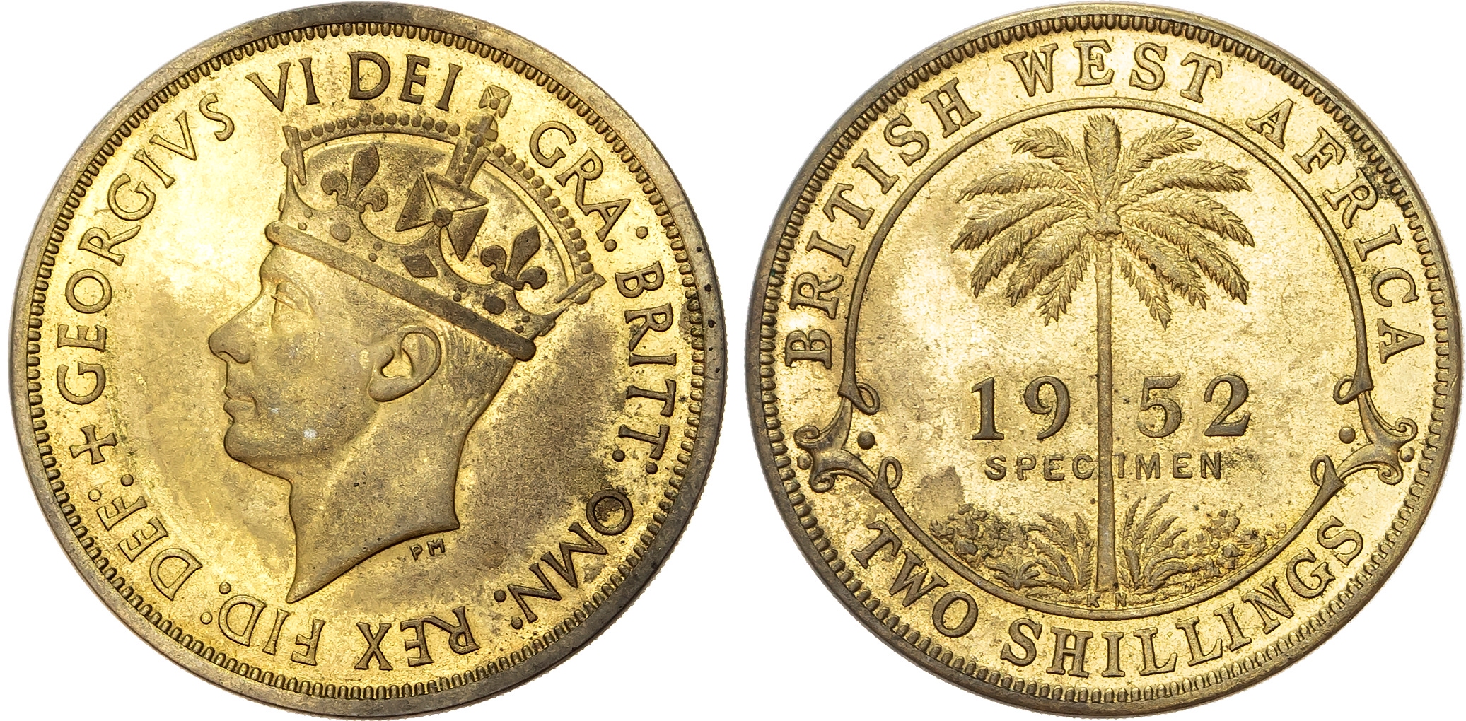 British West Africa, George VI (1936-1952), nickel-brass Specimen 2 Shillings, 1952 KN
