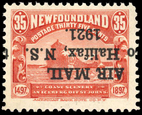 Newfoundland 1921 Air 35c red error overprint inverted
