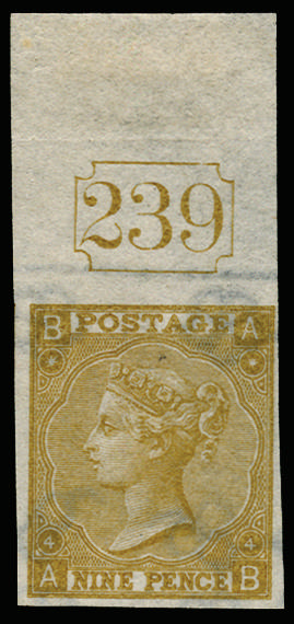 GB SG 98 1865 9d straw Plate 4 imprimatur