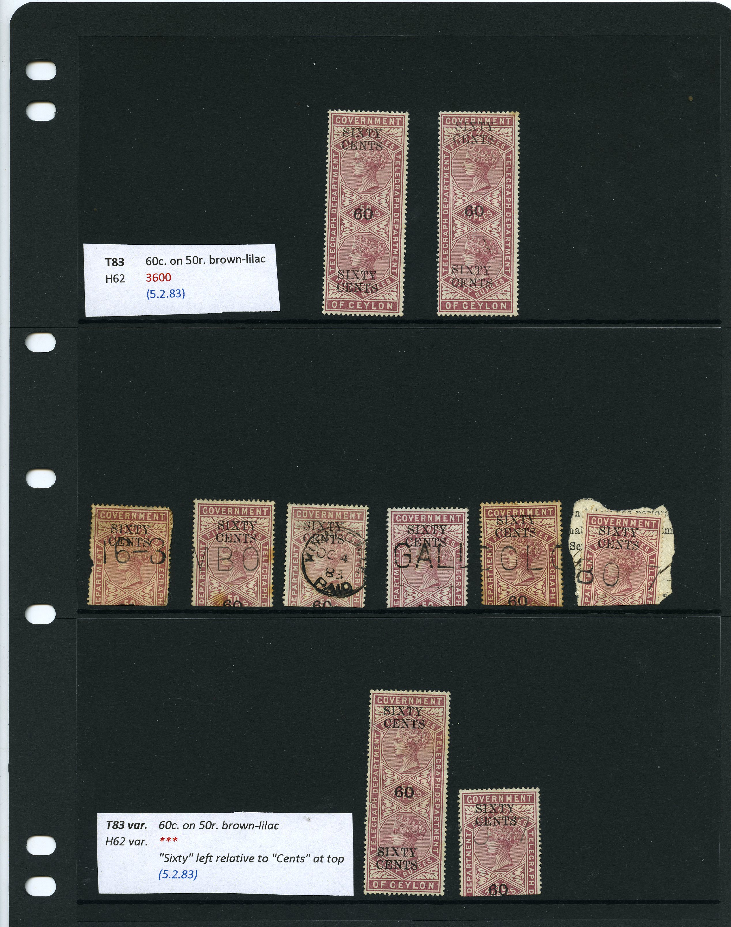 1887-8 60ct on 2r50 grey surcharges Types...