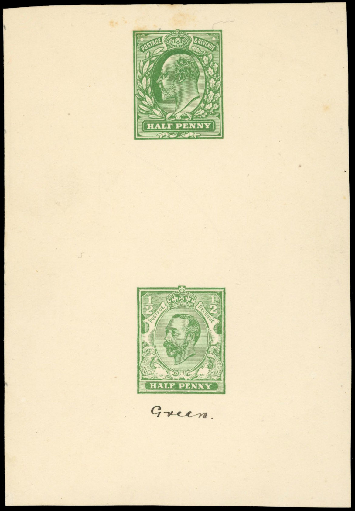 Great Britain 1911 1911 ½d Green colour trials in Edwardian colour, SG 218var