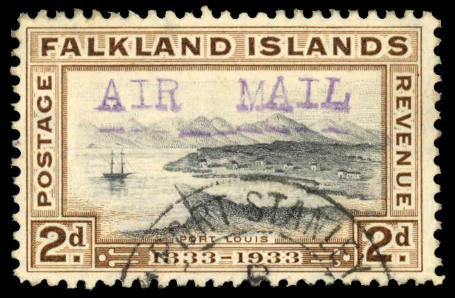 Falkland Islands 1933 Centenary 2d overprinted AIR MAIL for 1934 HMS Exeter Catapult Mail