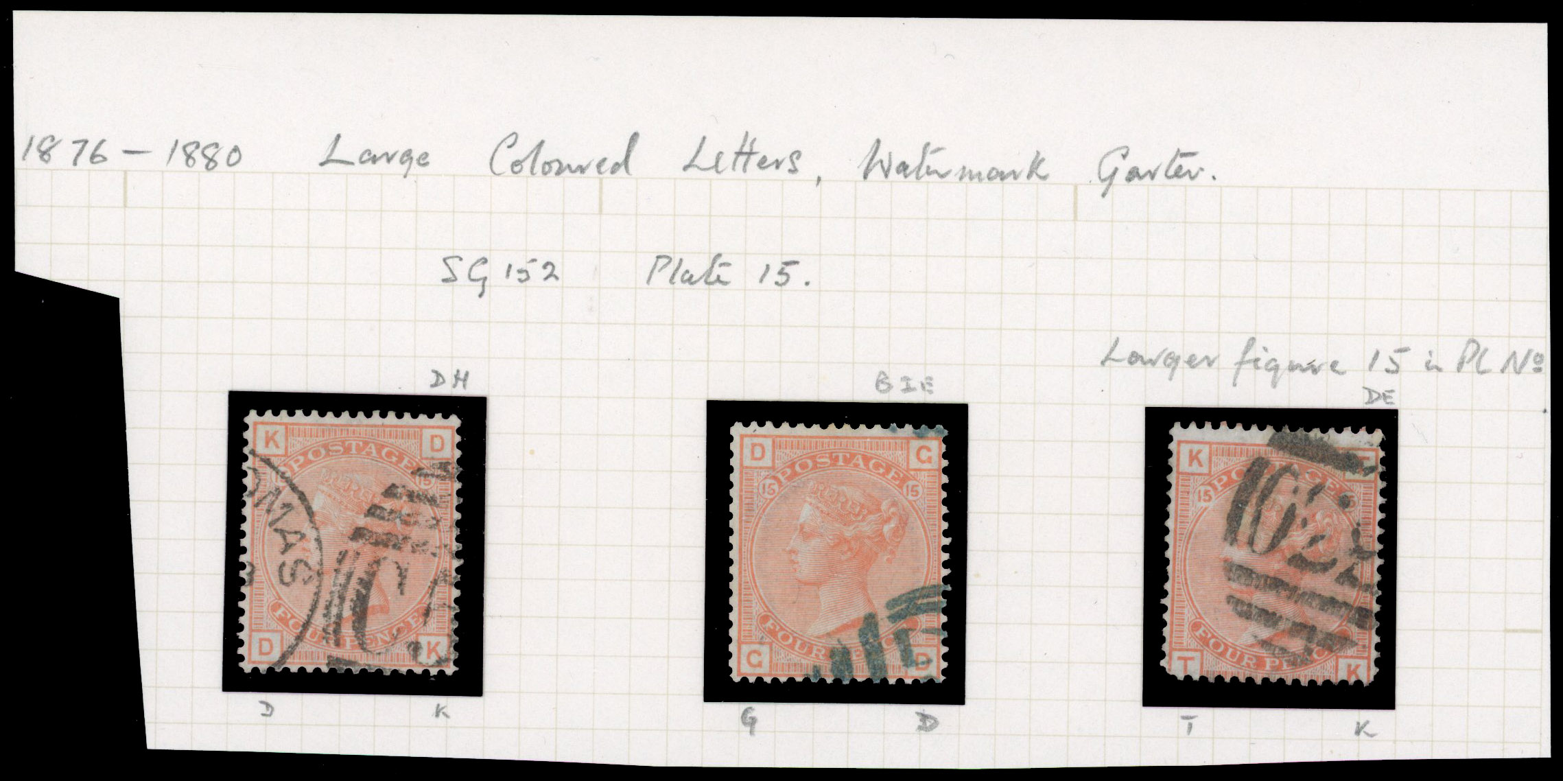 1876 4d Vermilion Pl.15. (Wmk. Large Garter). Used trio