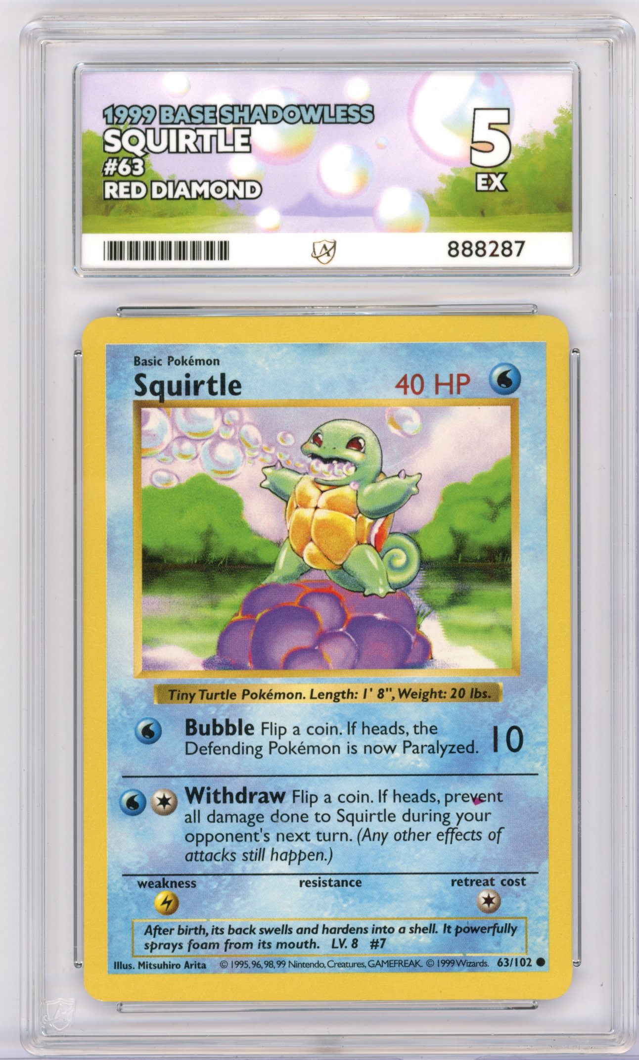ACE 5 Squirtle #63 Shadowless Red Diamond Error Base Set