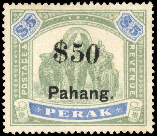 Pahang Revenue 1898-9 "$50 Pahang" on $5 Perak mint