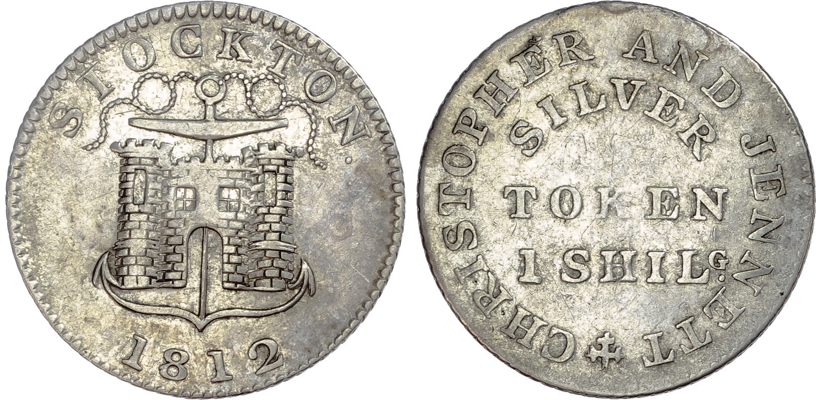Co. Durham, Stockton. Robert Christopher and Thomas Jennett, silver shillings, 1812 (2). 