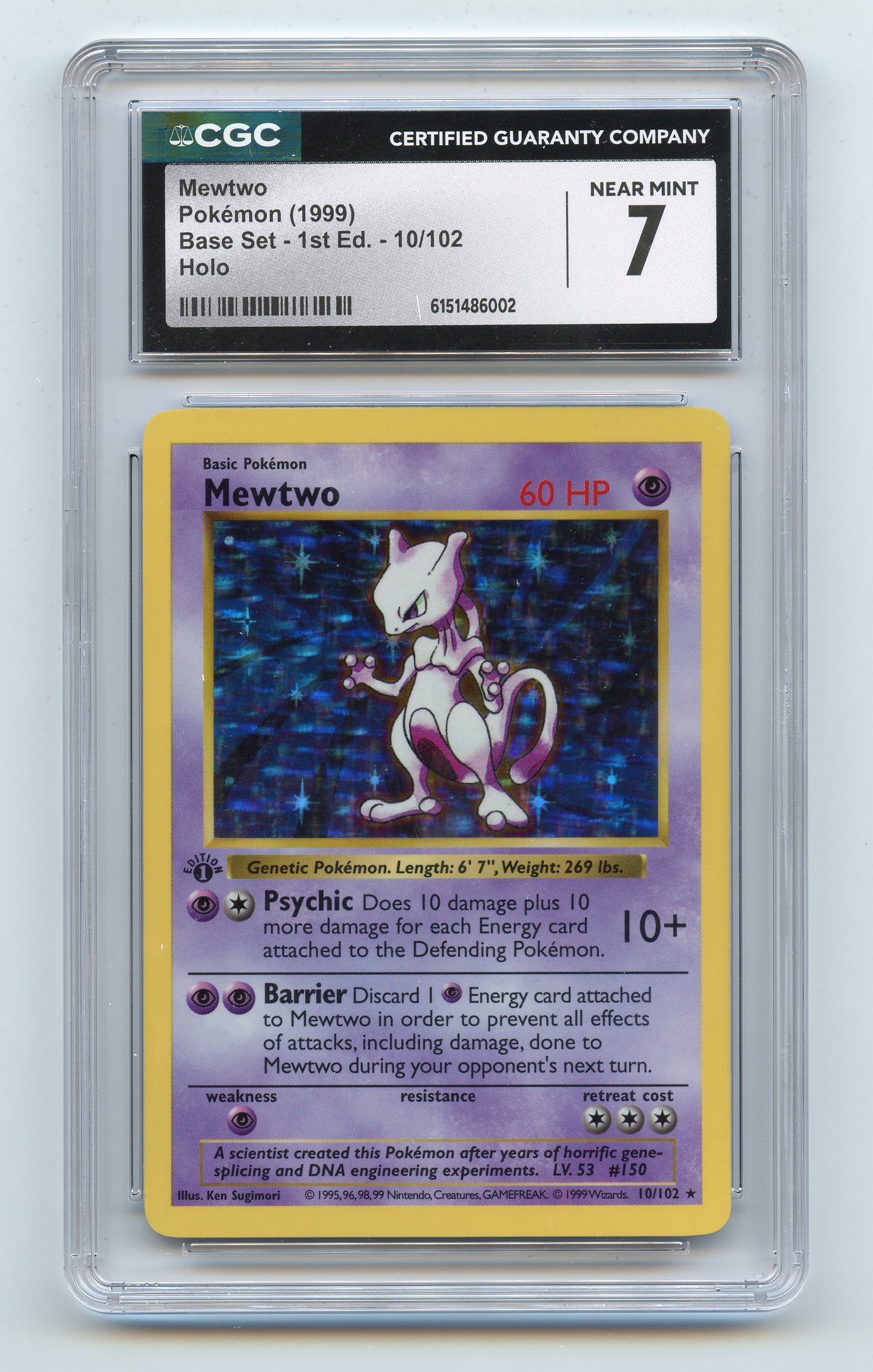 CGC 7 Mewtwo #10 Shadowless 1st Edition Base Set