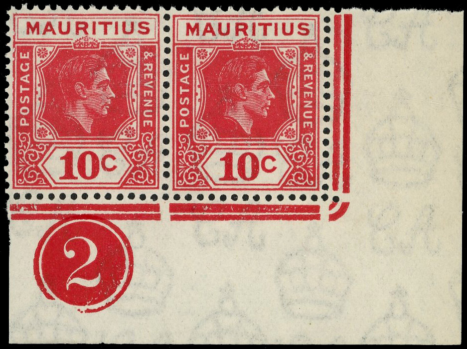 Mauritius SG 256cb 1943 10c serrated edge Plate pair mint