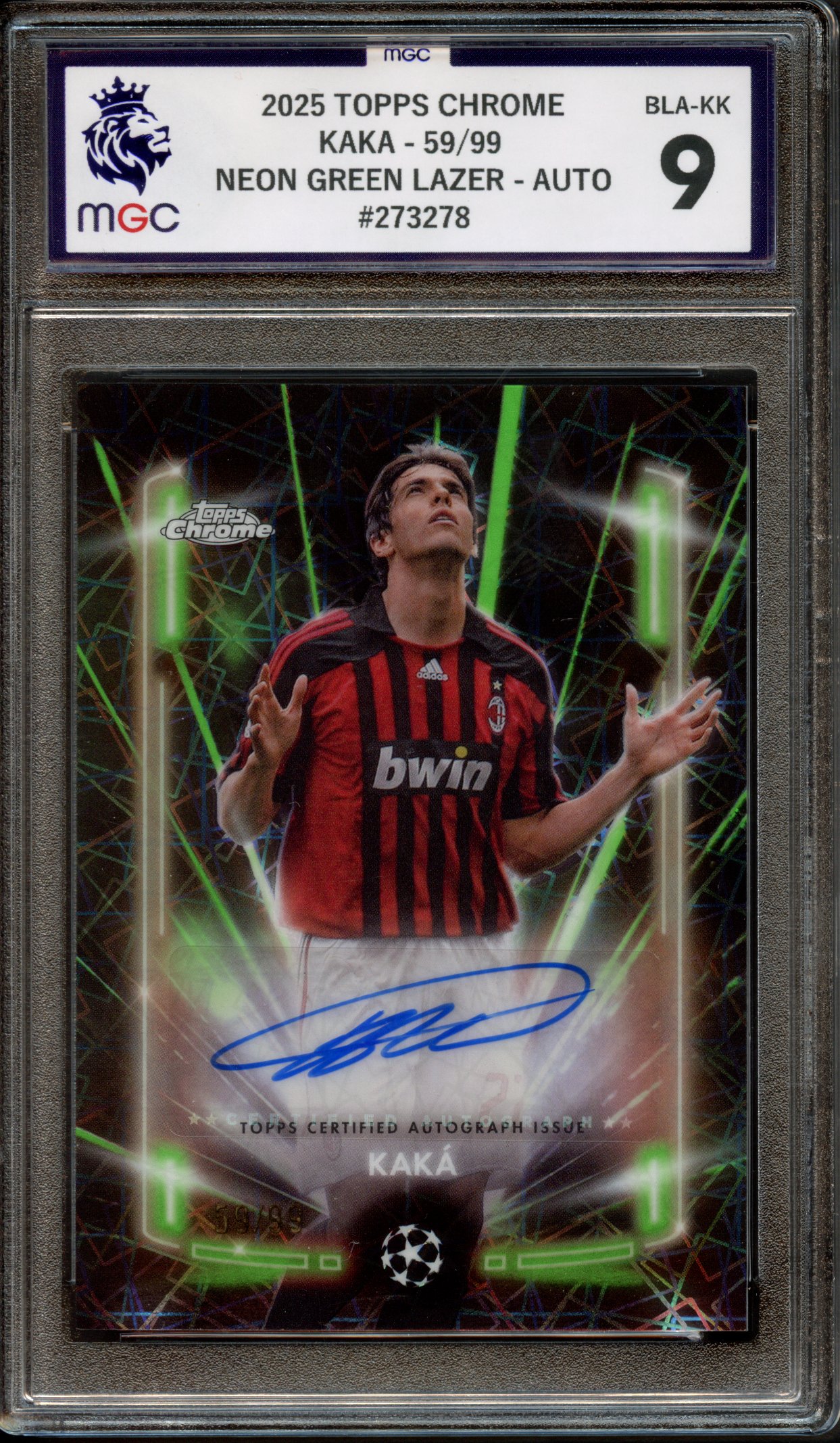 MGC 9 2025 Topps Chrome Kaka 59/99 Neon Green Lazer Auto