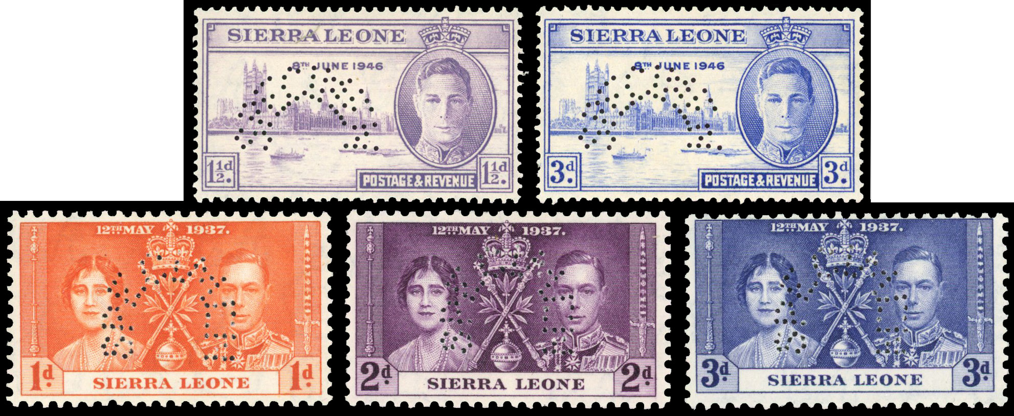 Sierra Leone SG 185s-187s, 201s-202s Specimens