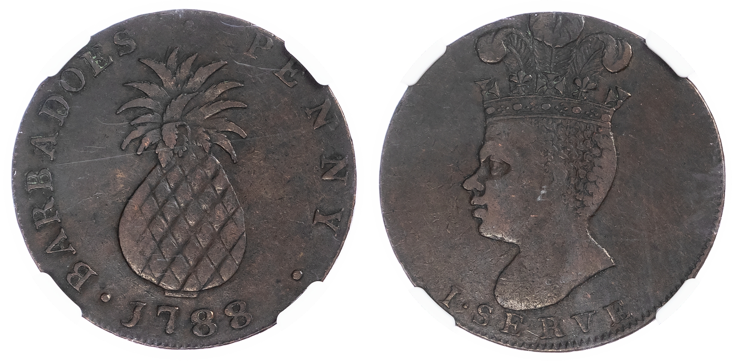 Barbados, British Colonial. George III Pineapple Penny. 1788. 