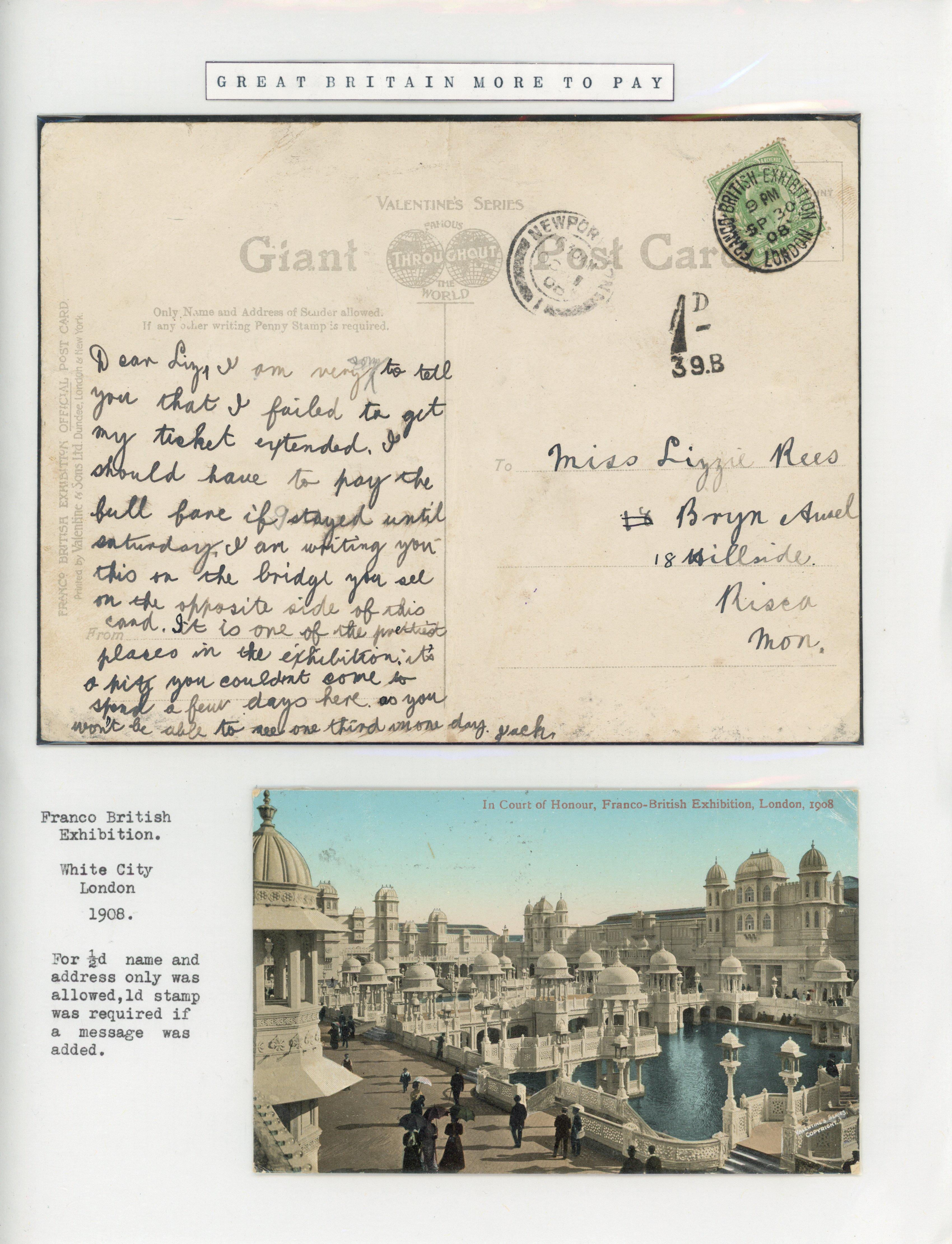 Great Britain 1908-09 pair of postcards with one Giant post card