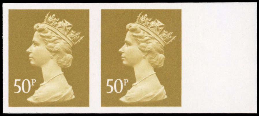 GB SG X991ab 1992 50p ochre imperforate pair mint