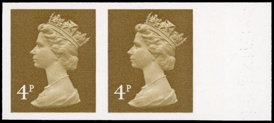 Great Britain 1971 4p Ochre-brown, Horizontal Pair, BPMA Imprimatur, SG X861