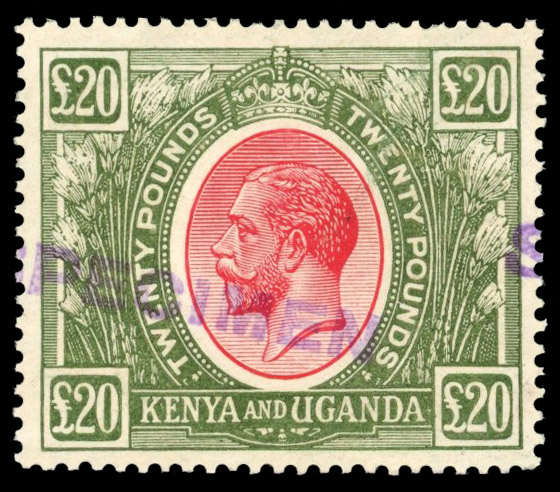 KUT SG 101s 1922 £20 local Specimen handstamp