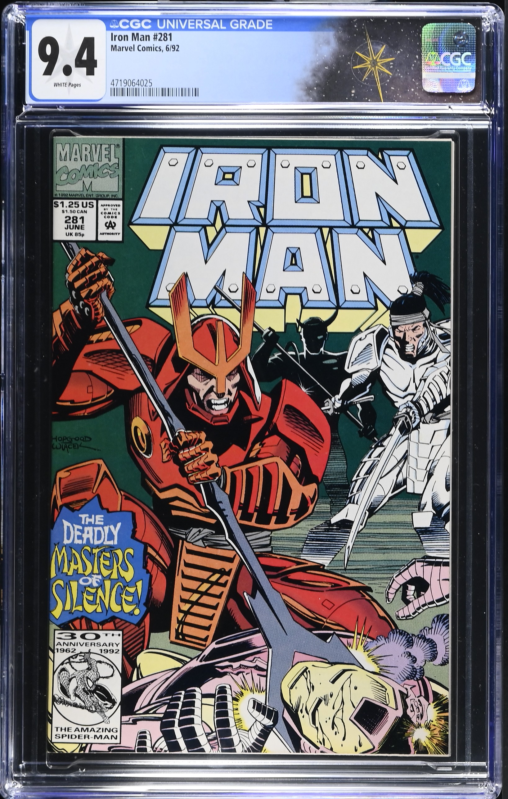 Iron Man #281 CGC 9.4 "The Masters of Silence" 1st Cameo Appearance of War Machine Armor (Marvel Comics, 1992) White Pages