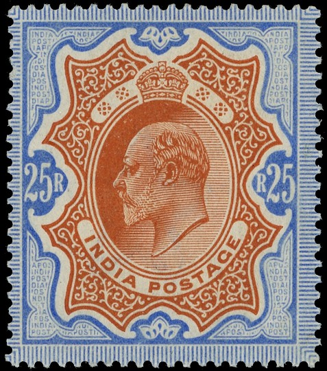 1909 25r brownish orange and blue large part o.g., really fresh and fine. SG...