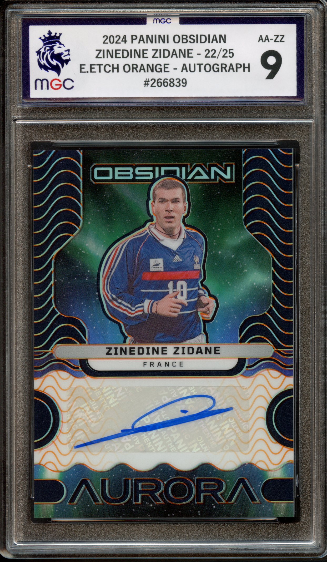 MGC 9 2024 Panini Obsidian Zinedine Zidane 22/25 Electric Etch Orange Autograph