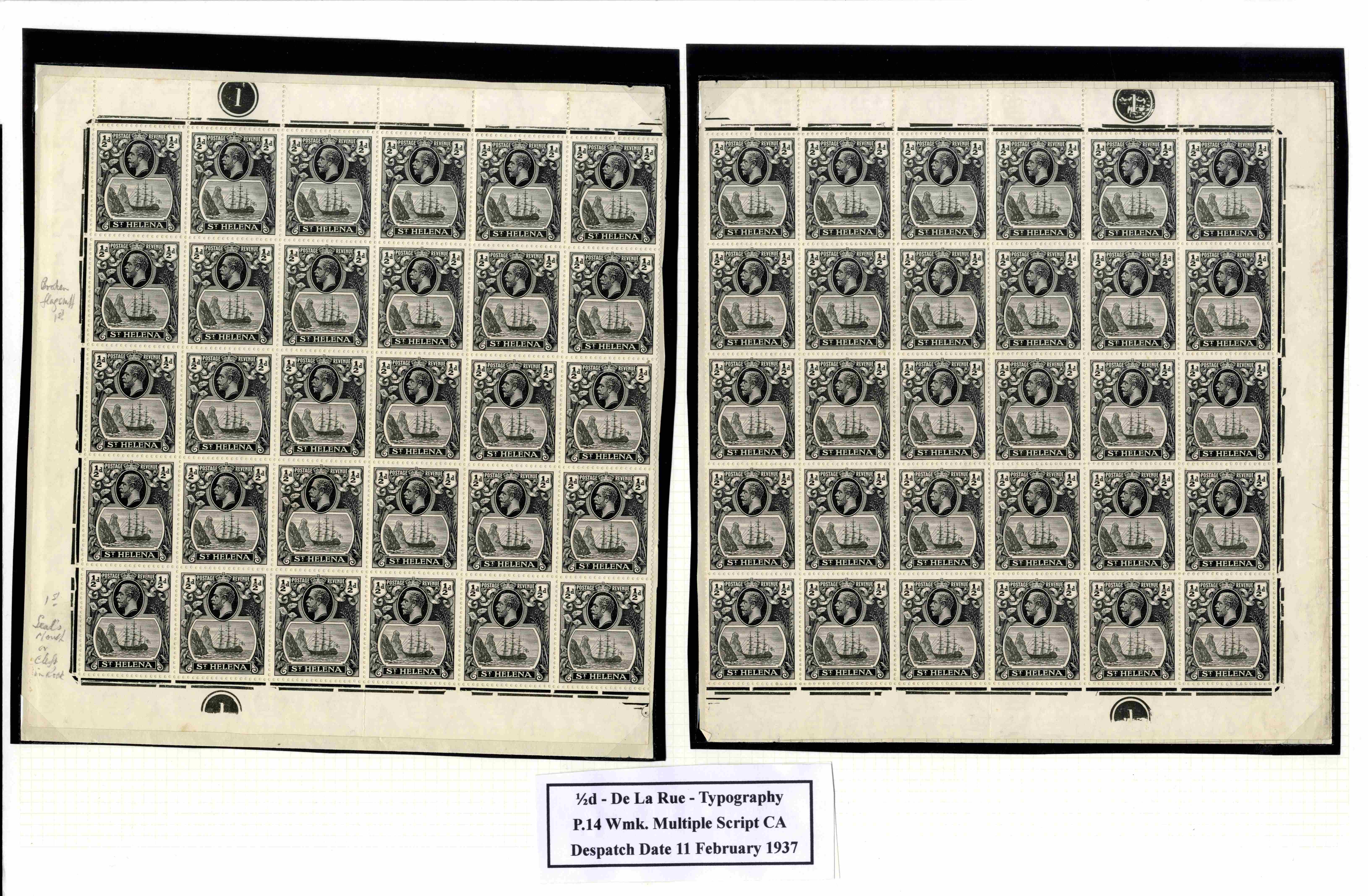 St Helena SG 97h, ha, hac sheet
