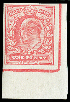 Great Britain 1906 1d Colour trial. Very fine unused bottom right hand corner marginal imperforate example printed…