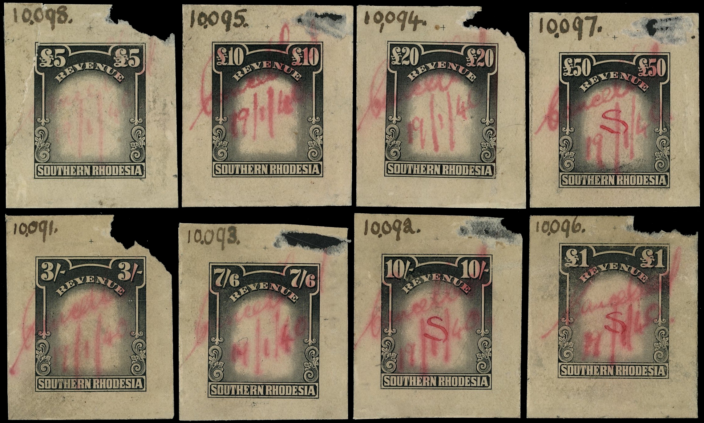 Southern Rhodesia Waterlow Master Die Proofs