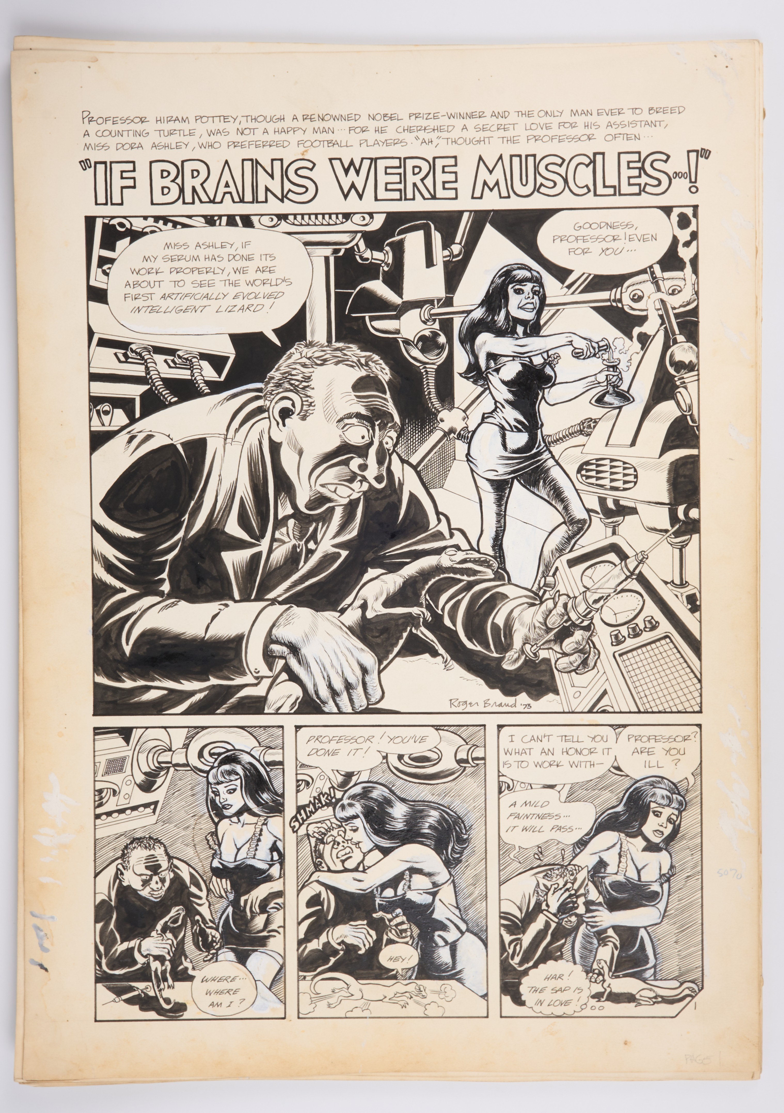 Roger Brand Tales of Sex and Death #2 ‘If Brains Were Muscles!’ Complete Ink Story Pages (The Print Mint, 1975) Total 10