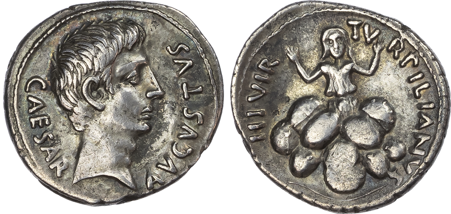 Augustus (27 BC – AD 14) AR Denarius, Rome, P. Petronius Turpilianus, moneyer, 3.66g. 
