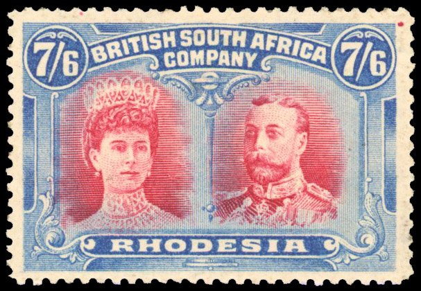 Rhodesia 1910-13 7s6d carmine and deep dull blue perf 14