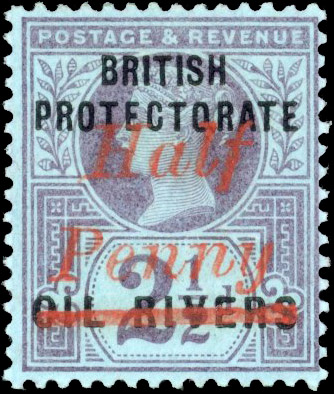 Niger Coast Protectorate 1893 ½d on 2½d purple on blue, surcharge Type 8 in vermilion, mint, SG 25.